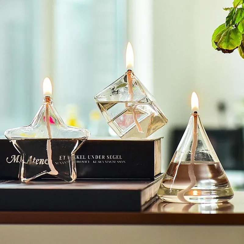 VGT Hand Blown Decorative Table Glass Oil Lamp With safe burning oil and accessories gel candles