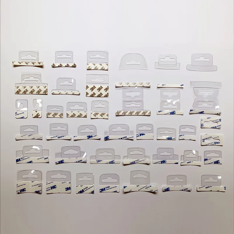 Clear Plastic Hang Tab PET Adhesive Euro Hook Slot Stickers for Store Retail Cardboard Stand Display Hook
