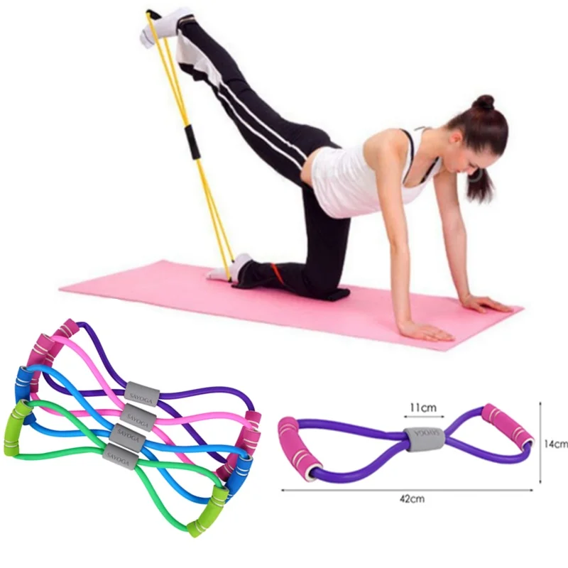Stretch Yoga Training Fitness 8 Word Expander Rope Workout Muscle Fitness Rubber Sports Exercise Resistance Band Elastic Bands