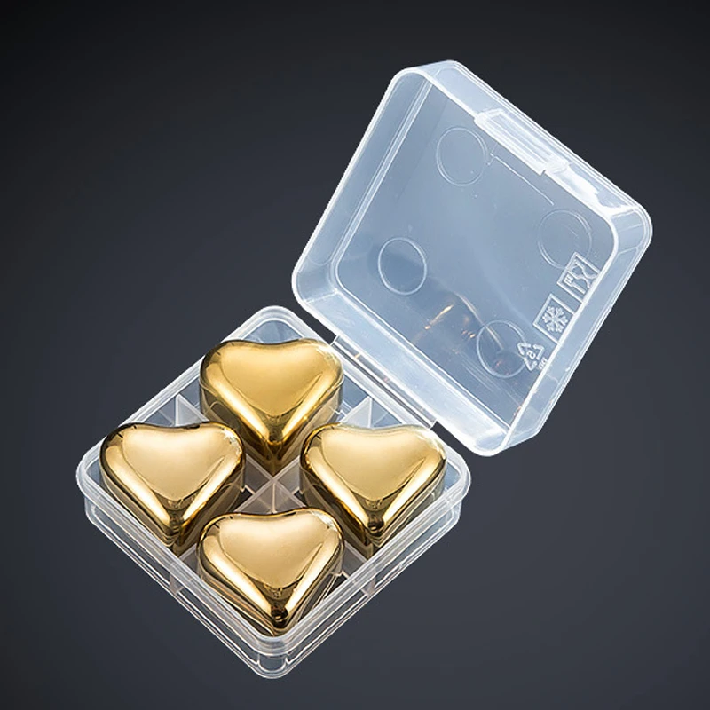 Wholesale Gold Heart Shaped Whiskey Stone Reusable Metal Chilling Stones Gift Set For Whiskey Bourbon Wine Shunstone Supplier