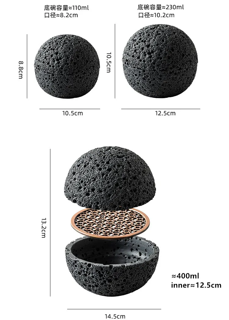 Japanese Black Cement Volcanic Stone Planet Bowls Molecular Cuisine Restaurant Tableware Dry Ice Salmon Sashimi Seafood Plates