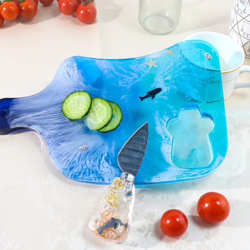 W436 New Knife  Fork Handle Epoxy Resin Mold DIY Rectangle&Round  Western Tableware Set Storage Tray Silicone Mold