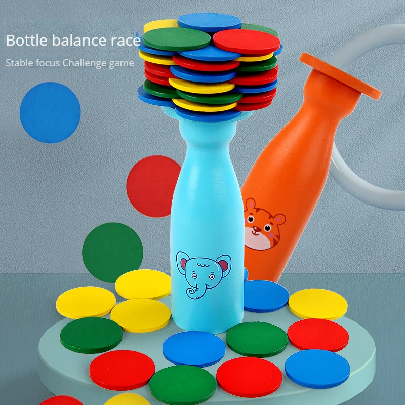educational wooden bottle challenge stacking balance game wooden colorful round building blocks folding toy for kids