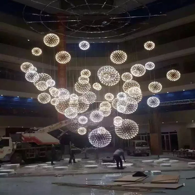 2012 atrium hanging decorated big lighted ball as commercial christmas decoration for shopping mall