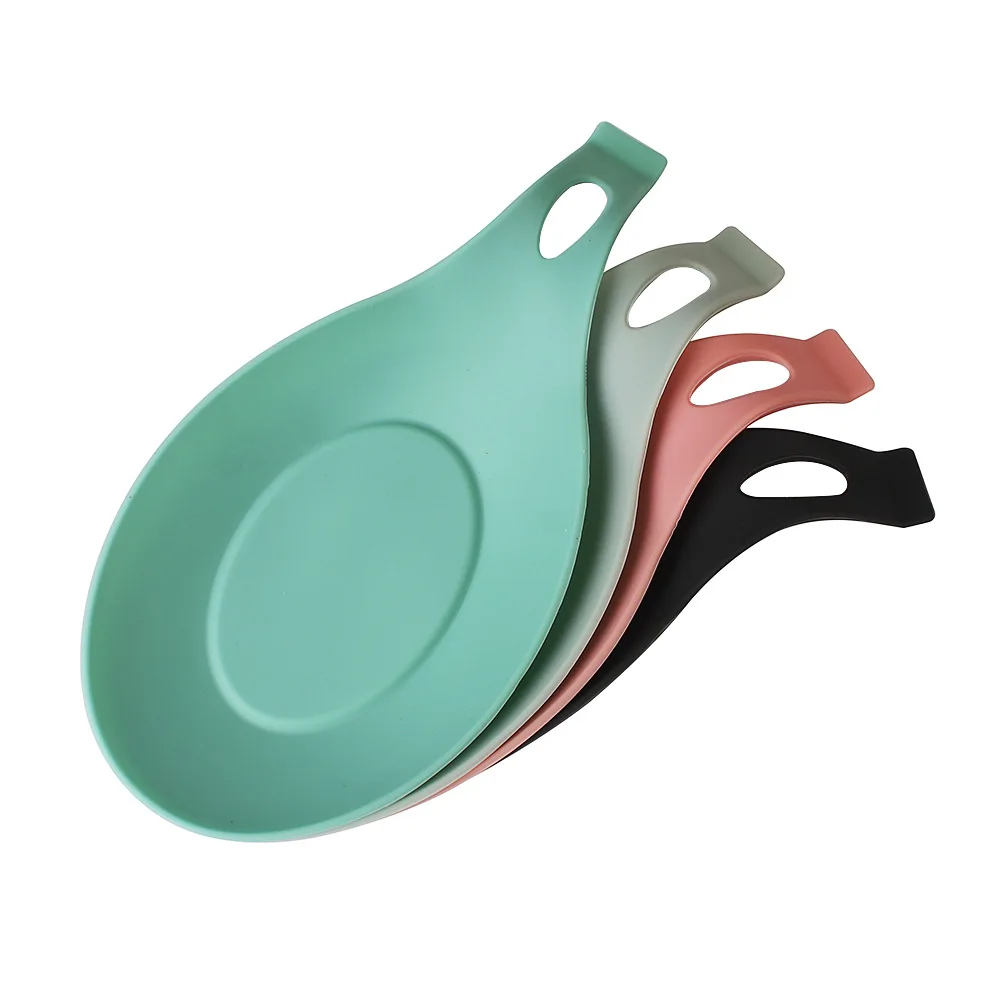 Wholesale Colorful Durable Heat Resistant Kitchen Utensils Holders Almond Shaped Mat Silicone spoon Rest