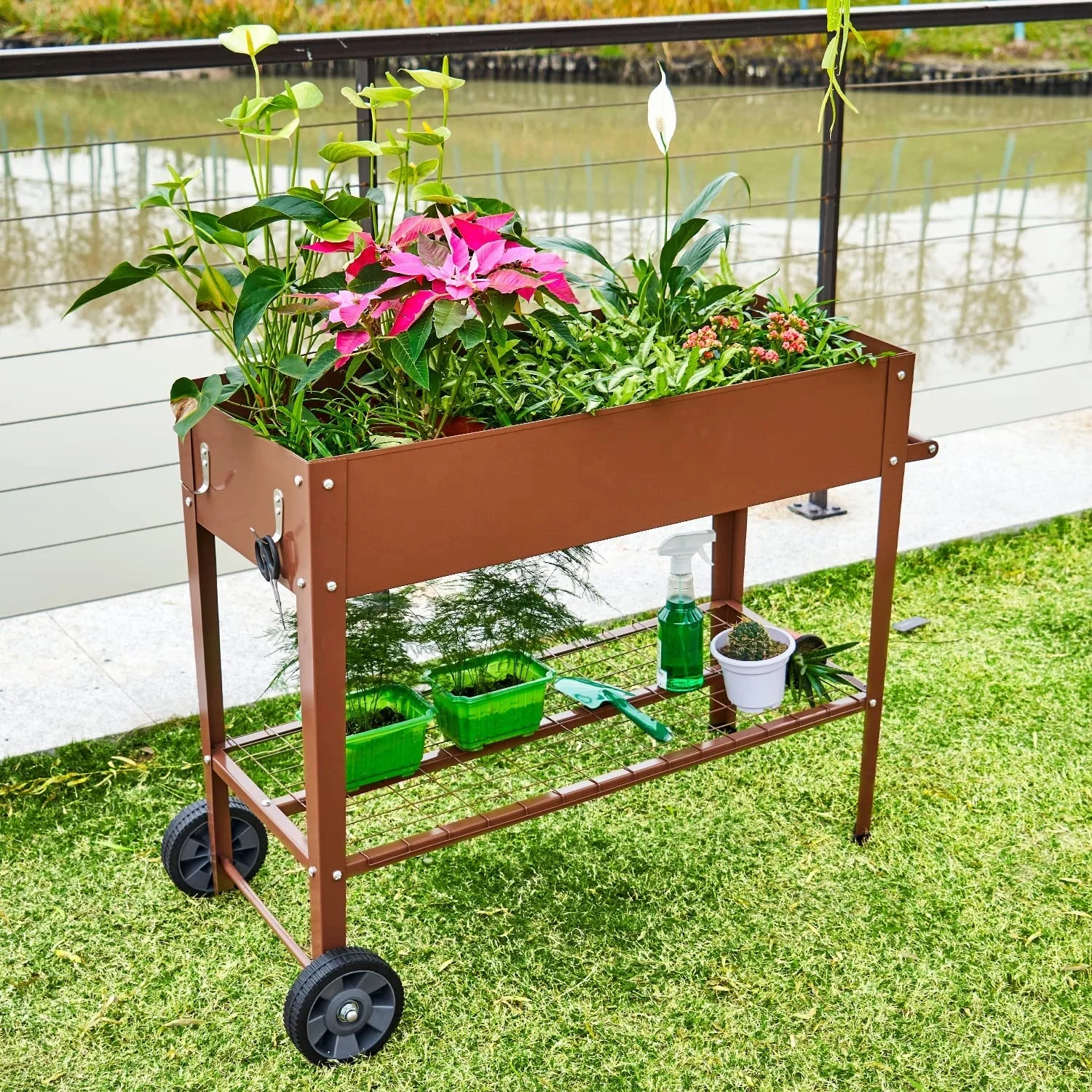 Galvanized Vegetables Flower Herb Patio Outdoor Elevated Garden Bed Raised Planter Box with Legs On Wheels