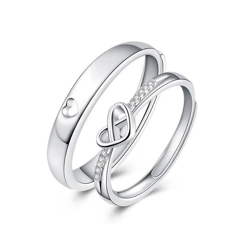 Anillos De Pareja Platinum Plated Couple Rings CZ Diamond Ring Engagement Adjustable Hollow Heart Mattached Puzzle Couple Ring