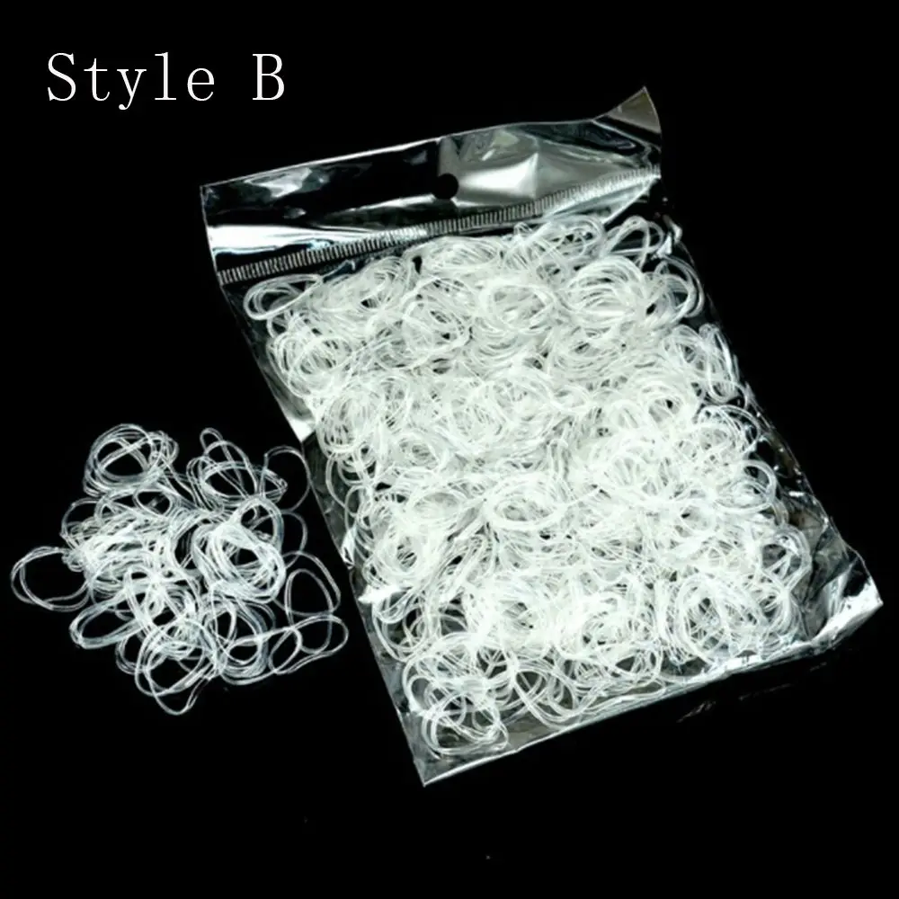 1000Pcs/bag Hair Rubber Cord Rubber Band Transparent White 1mm Clear Ponytail Holder Elastic Rubber Hair Rope Braider Tool