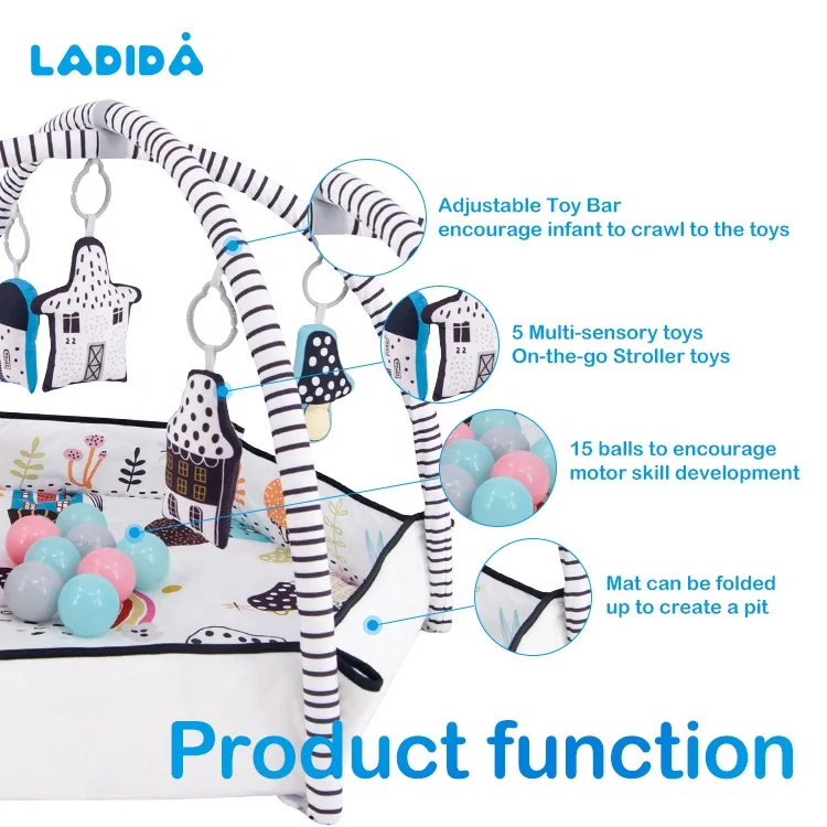 New Style Cotton Playing Mat Fun Activity Gym Infant Tummy Time Play Center Includes Toys Musical  Baby Playmats For Toddlers