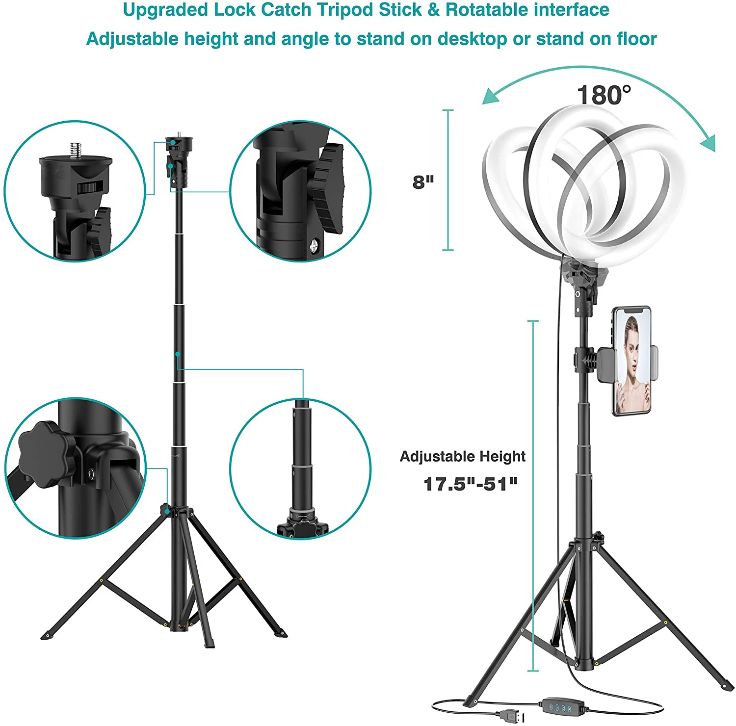 Wholesale Beauty 8 inch Photographic Selfie Led Ring Light With Tripod Stand For Live Stream Makeup Youtube Video