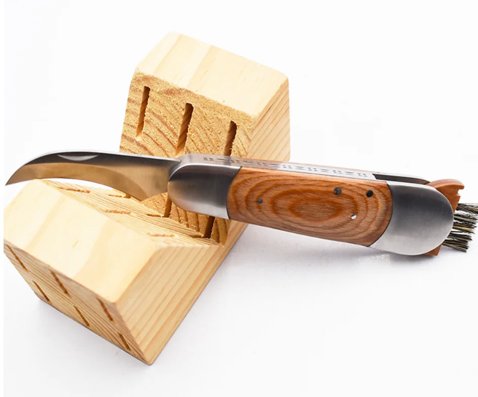 Hot sell New design pakka wood handle stainless steel cutting knife mushroom knife with brush