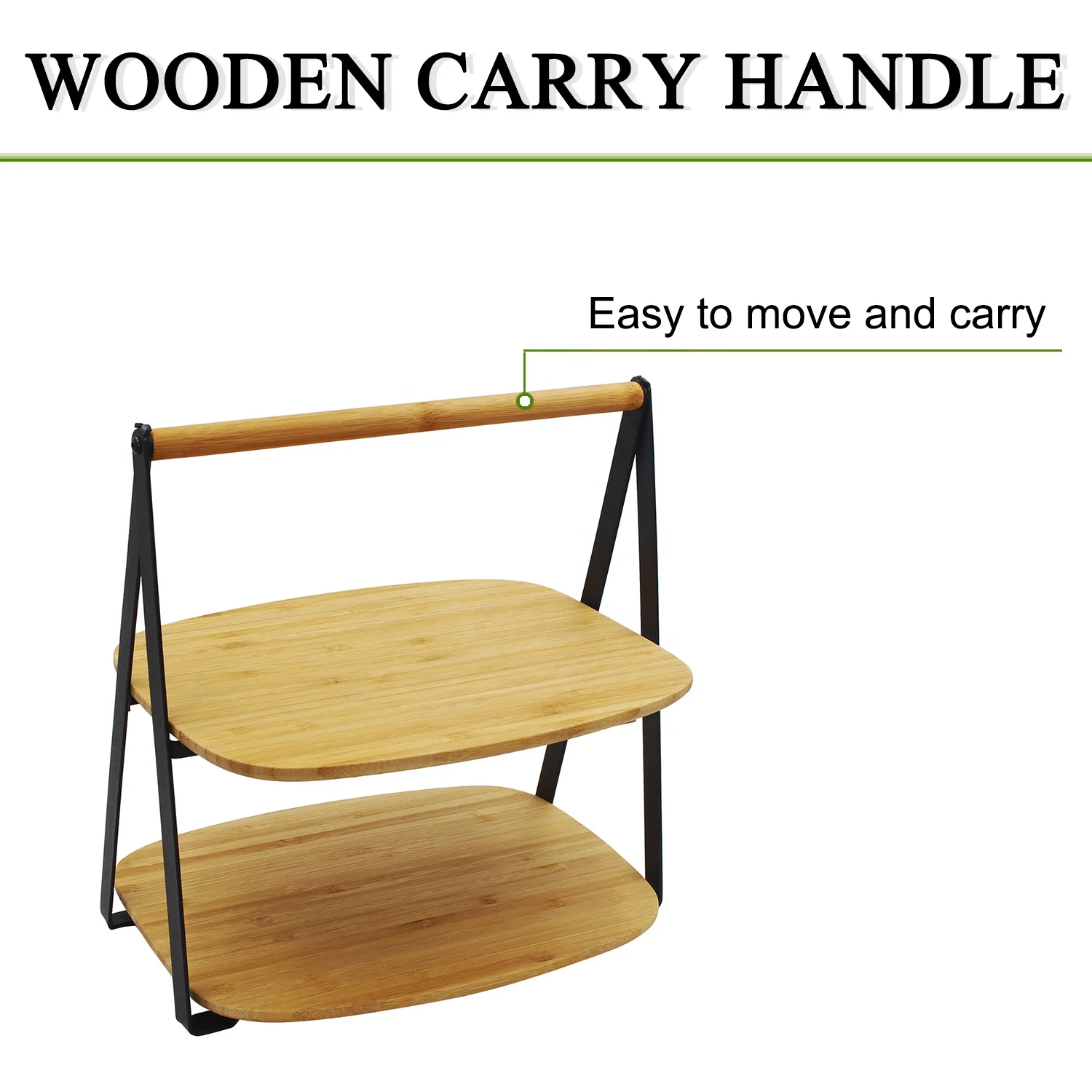 High quality cheap price factory wholesale 2 tier bamboo serving tray with metal stand