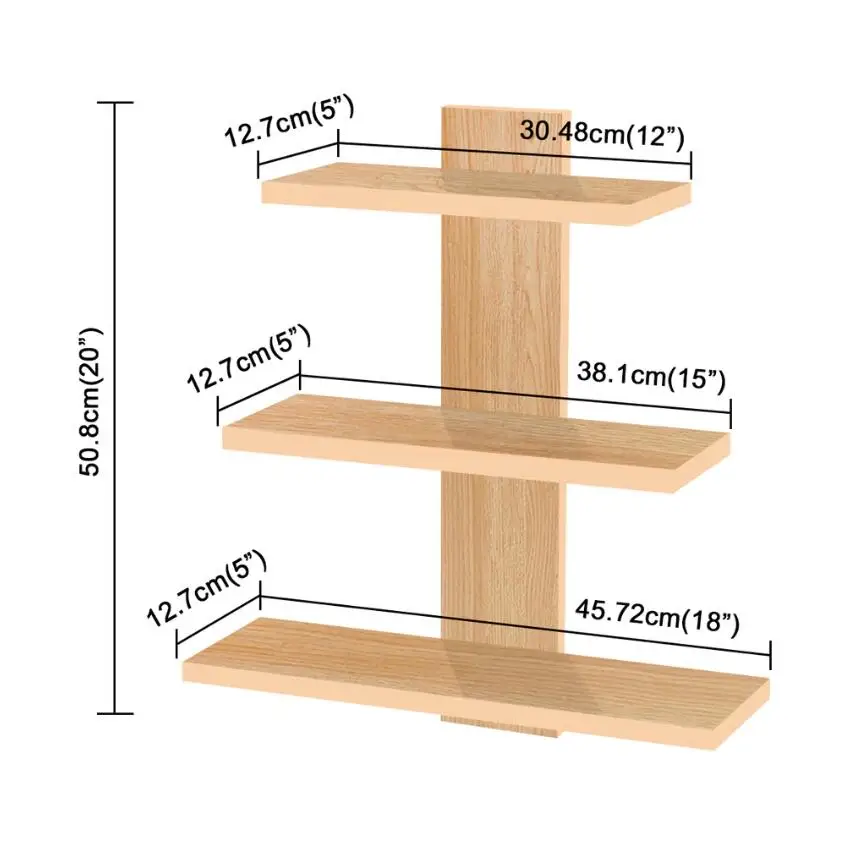 Modern Home Storage 3 Tier Wood Floating Wall Mounted Shelf Organizer Rack