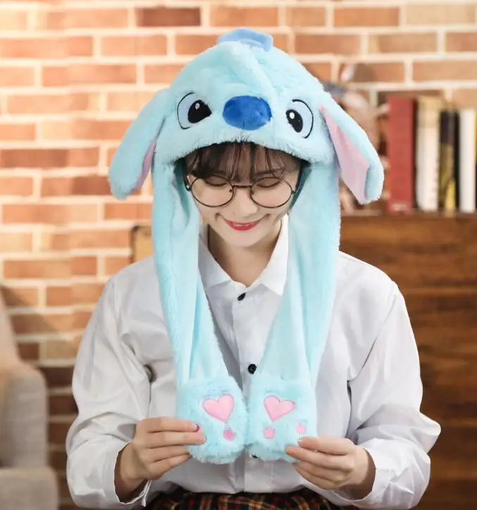 Cute Bunny Ears Hat Moving Airbag Rabbit Soft Jumping Up Cap Funny Toy Girls Cartoon Kawaii Plush Hat Toys Gift for Adult Kids