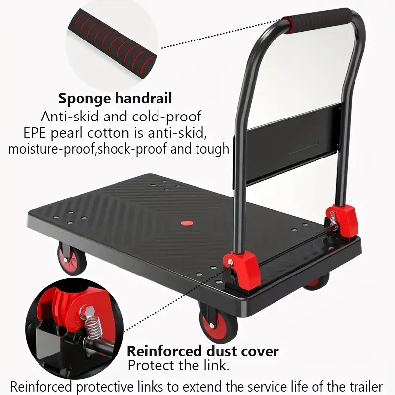 Wholesale Quiet Transport 4 Wheels Heavy Duty Folding Platform Hand Truck For Express Luggage Moving Household Push Trolley