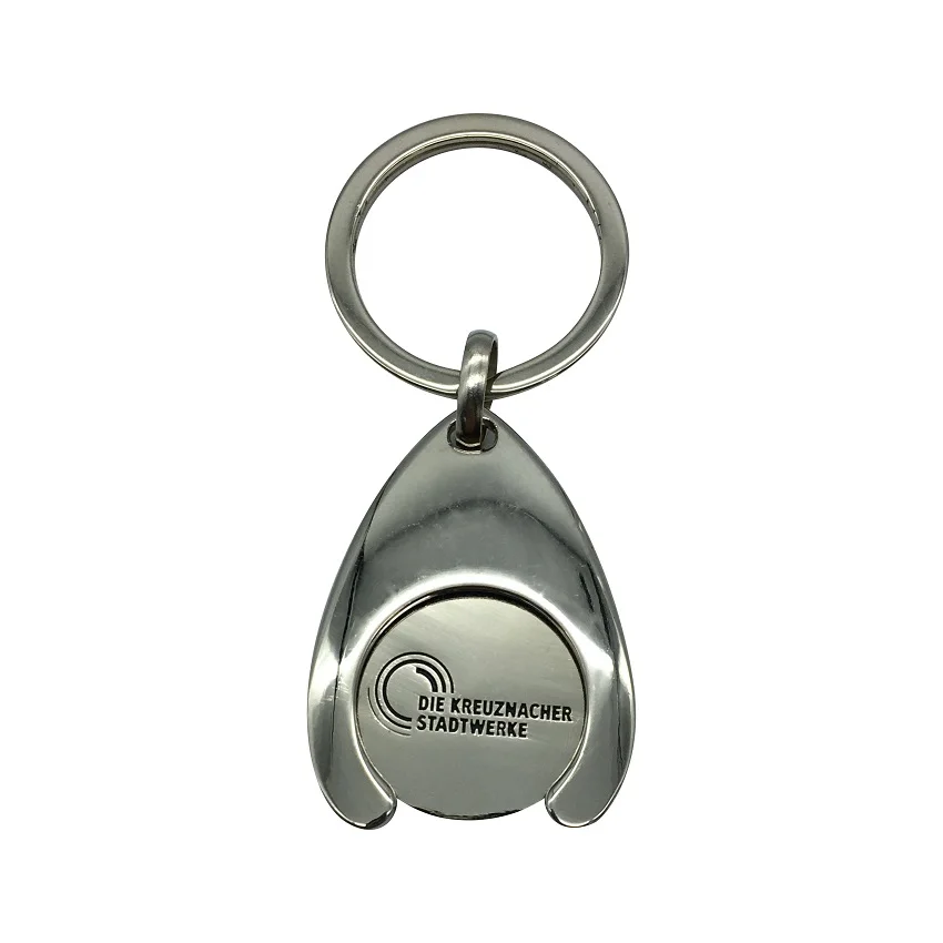 Factory Price Custom Logo Waterdrop shape Enamel Trolley Coin Holder Token Coin Metal Keychain for Promotional