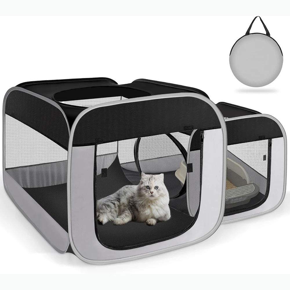 2 space Collapsible Dog Crates for Small Dogs,Puppy Playpen , 2 in 1 Portable Cat Playpen set