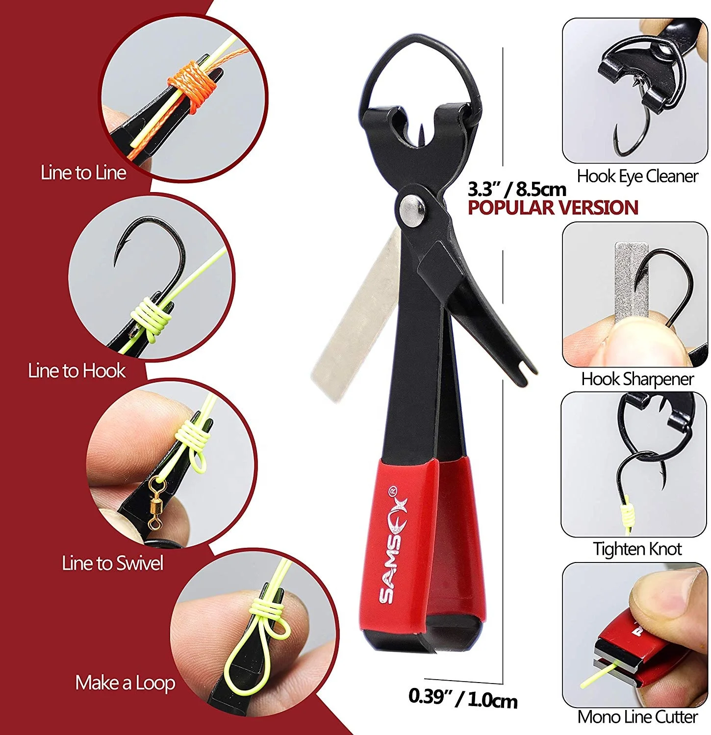 SAMSFX Fishing Forceps Clamp Hook Remover Quick Knot Tying Tools Line Straightener Combo Fly Fishing Vest Tools Kit