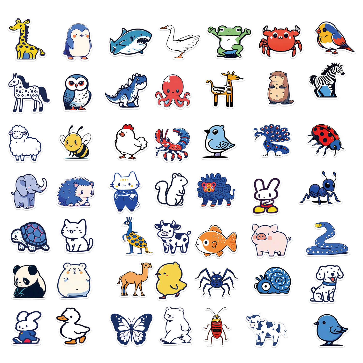 Ins cartoon animal sticker 50pcs custom cute company log pvc waterproof bottle sticker