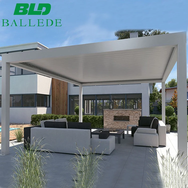 Luxury Outdoor Metal Furniture Cover Backyard Waterproof Opening Roof Louver Aluminum Gazebos Awning