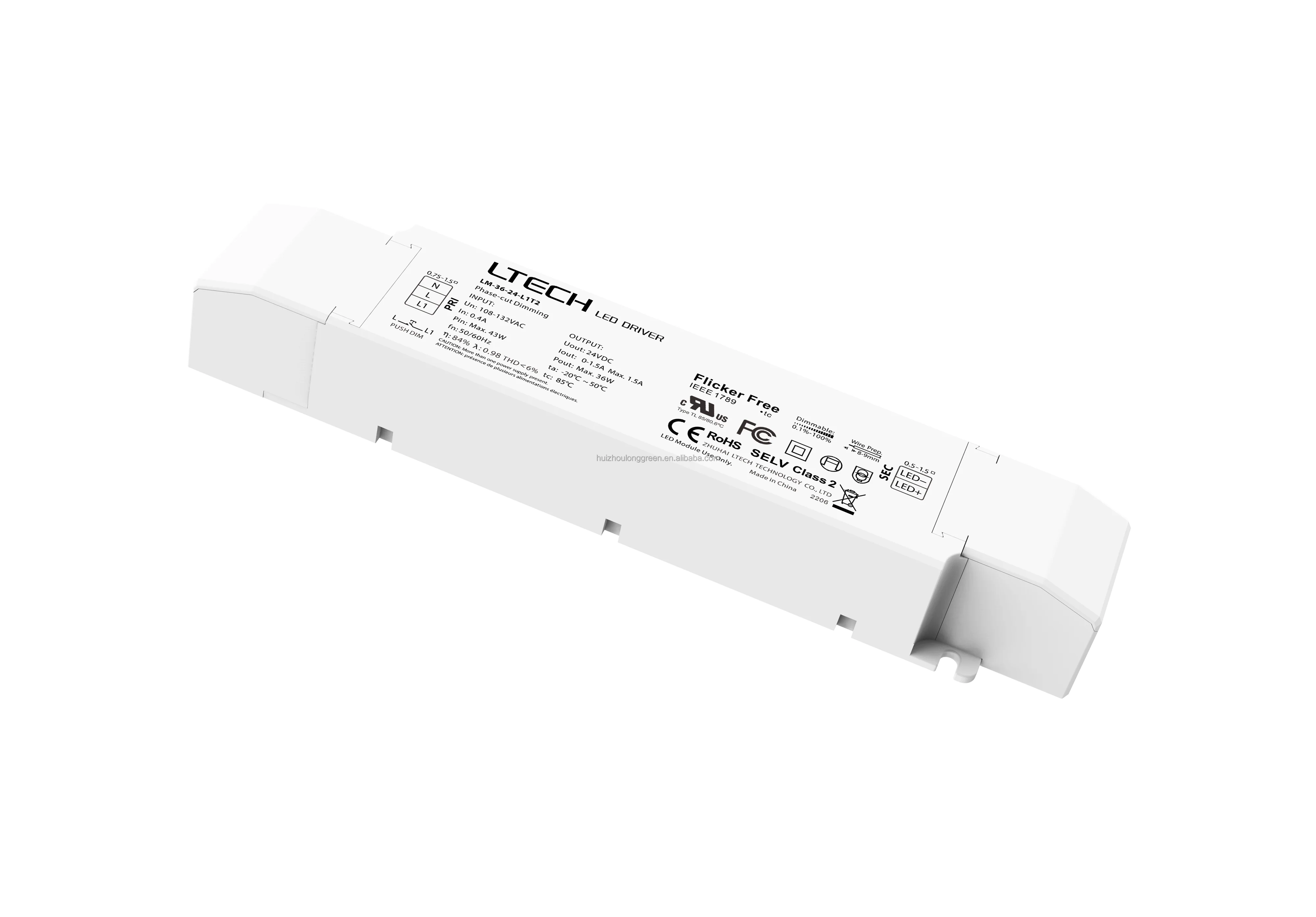 Ltech LM-36-12-L1T2 UL full load 36W 12V 24V TRIAC driver ELV PUSH DIM Driver Constant Voltage Flicker Free Dimmable Driver
