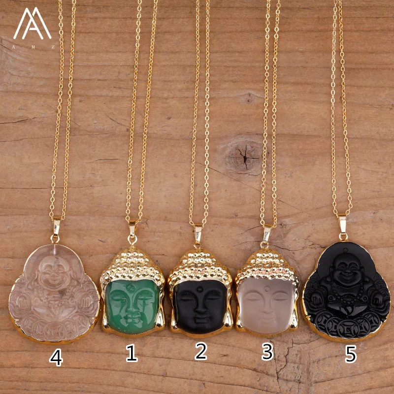 Dainty Gold Buddha Pendant Necklace Yoga Jewelry , Laughing Buddha Charm Mom Gift