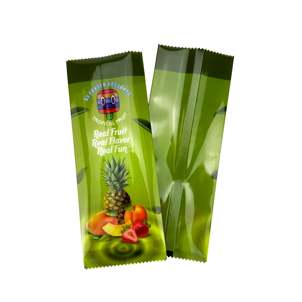 Eco friendly wholesale glossy finished food grade plastic back seal custom printed ice popsicle lolly packaging bags