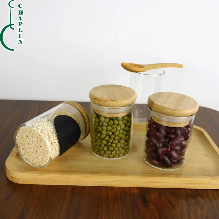 9*22cm Big Discount Glass Jar with Bamboo Lid for Kitchen Spice Food Storage