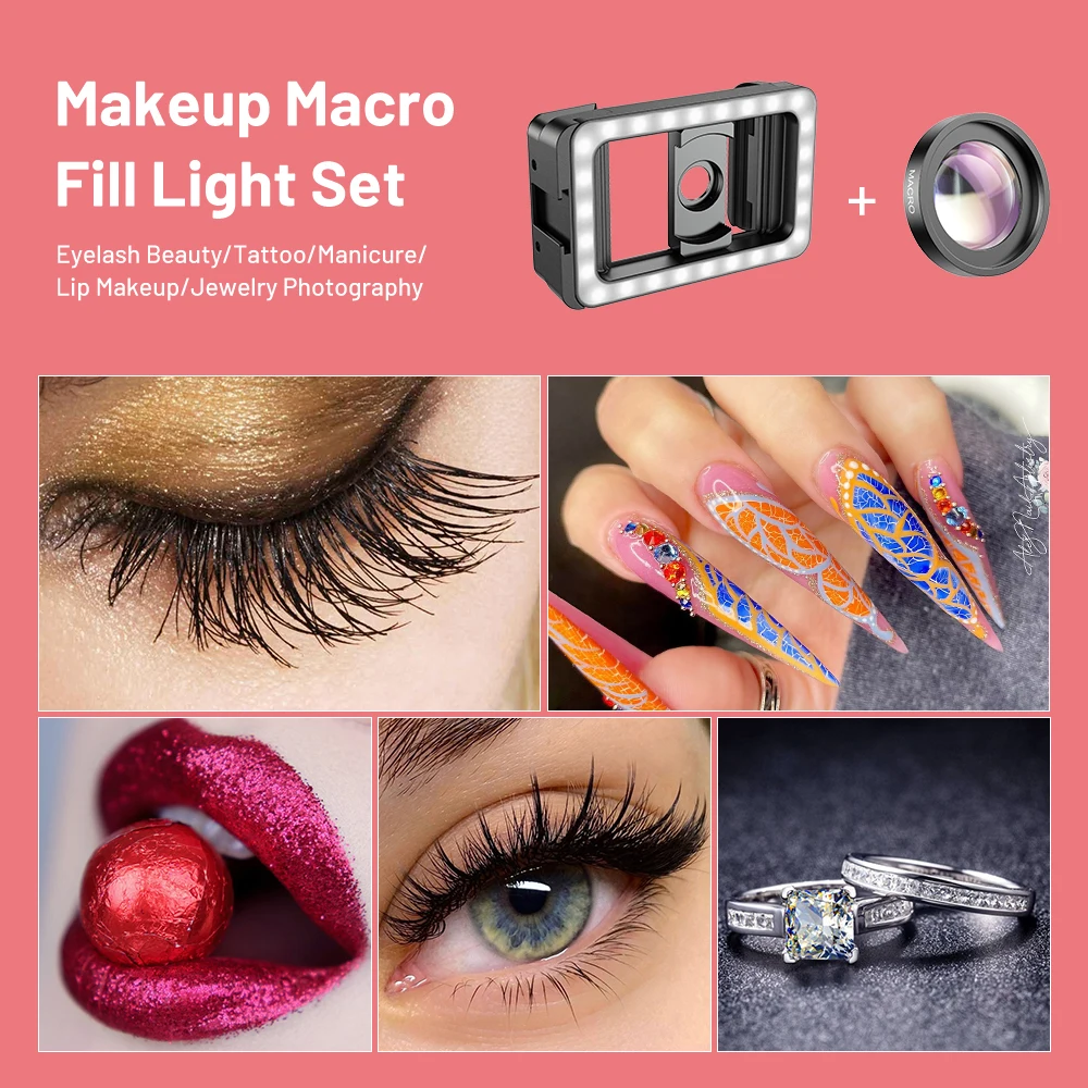 37MM Large Aperture 15x Macro Lens with LED Fill Light Phone Adapter for Eyelash Beauty Jewelry Photography