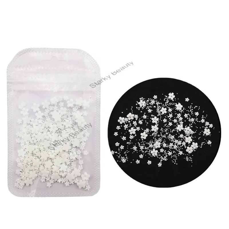 Hot selling nail art flower accessories 3D gold and silver beads mixed