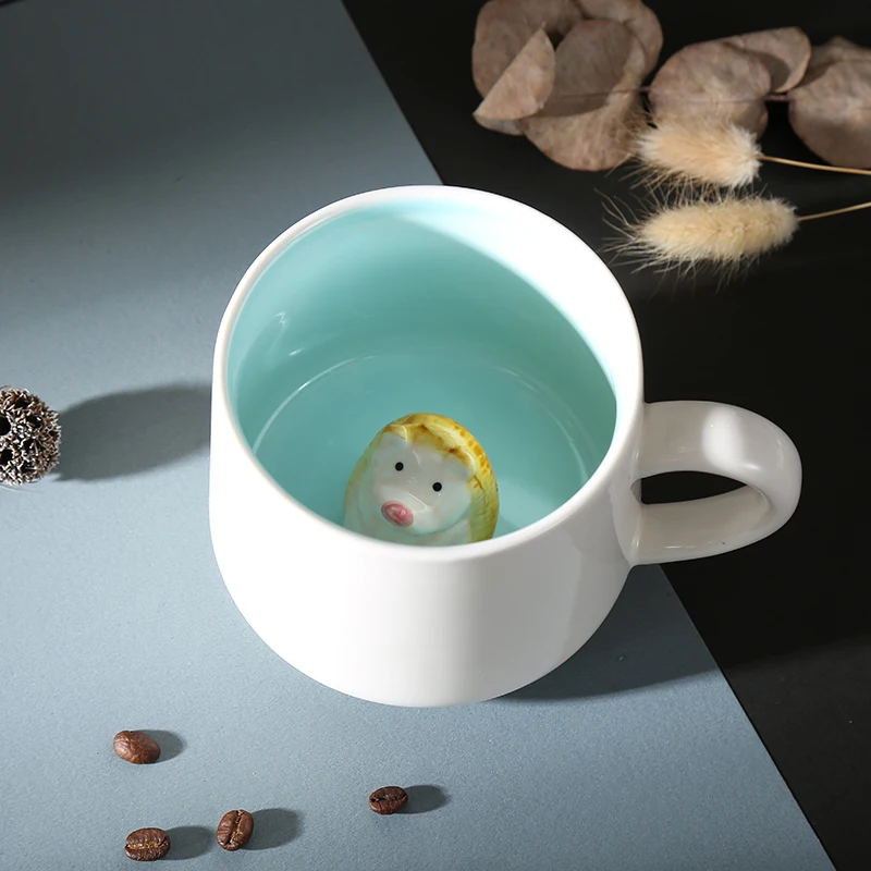 High Quality Customized Unique Design Ceramic Coffee Cup Cartoon Modern Color Matching Animal Mug