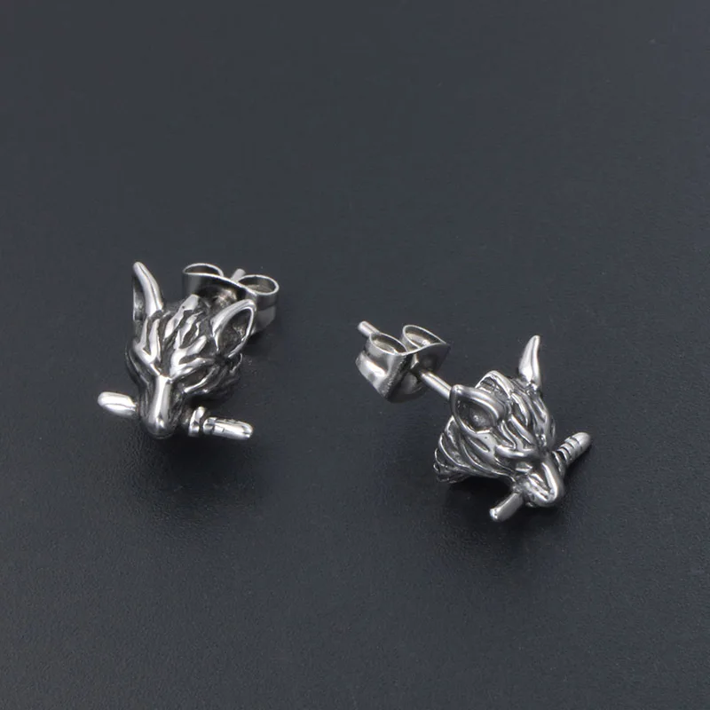 Antique 316L Stainless Steel Animal Wolf Sword Punk Gothic Earring for Men