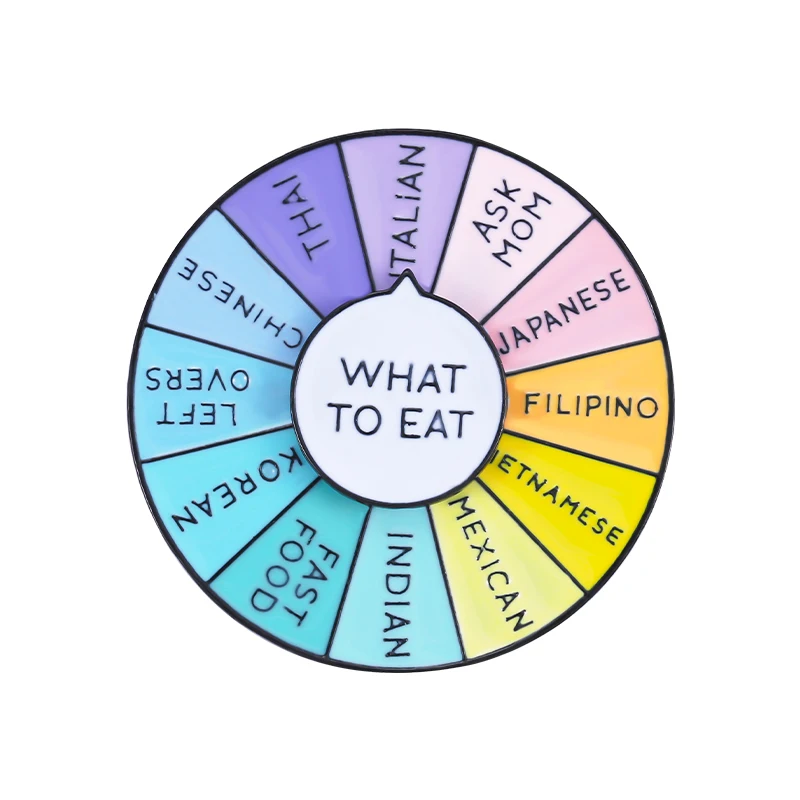 What To Eat Spinning Enamel Pins Custom Food Choice Rotatable Spinner Brooches Lapel Badges Fun Metal Pin