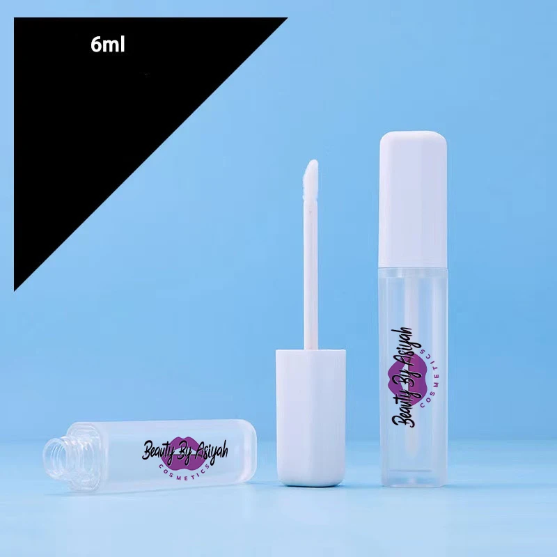 Square pink white lip gloss tube 6 ml custom-made personal logo makeup bottle container