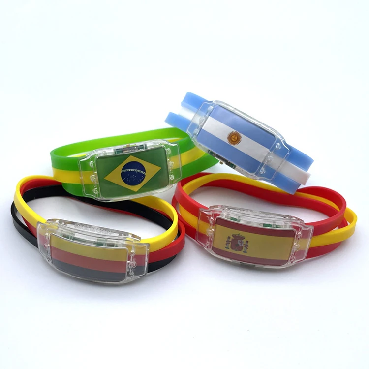 Customized Football Country Flag Color Silicone LED Light Bracelet For Qatar Soccer Gifts