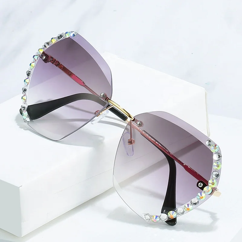 Boxun New Style Personal Frameless Crystal Glasses Uv 400 Diamonds Hot Selling Fashion Bling 2022 Sunglasses