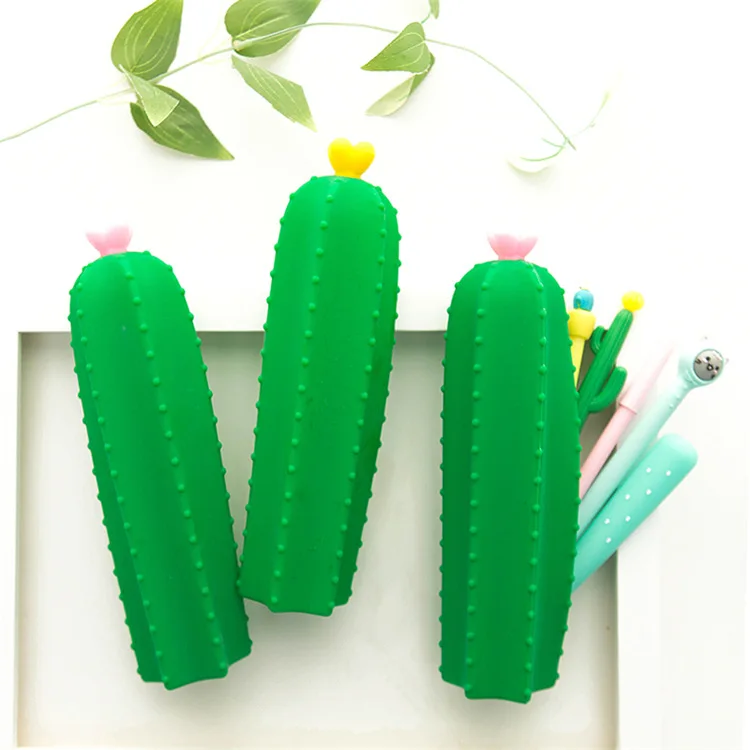 2024 Silicone Cactus Pencil Case Waterproof Pencil Pouch Portable Pen Bag Stylish Small Office Supplies for Adults