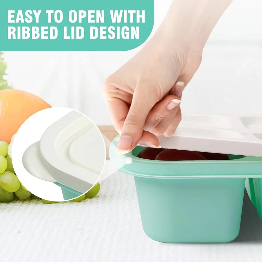 BPA Free Plastic Serving Tray with Lid 4 Compartments Snackle Bento Box Wheat Straw Meal Prep Containers (4 Pack)