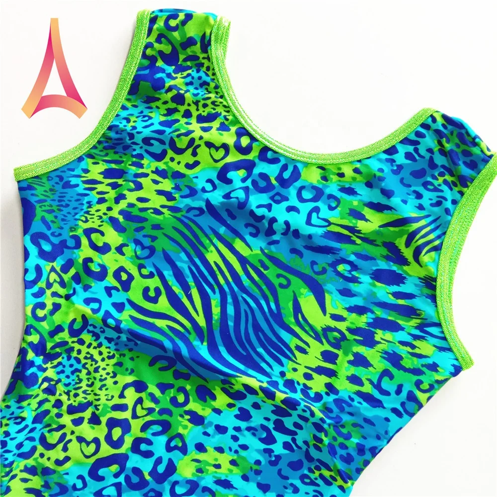 Рекламная акция Детские гимнастические трико из нейлона и спандекса с изветочным синим леопардовым принтом