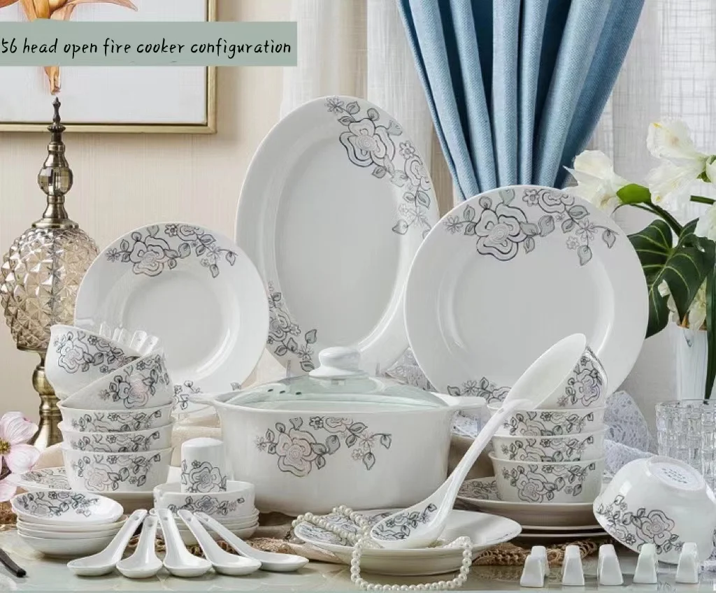 Частная торговая марка Jinyun фарфоровая посуда из костяного фарфора 56 шт. подарочные фарфоровые керамические тарелки наборы посуды