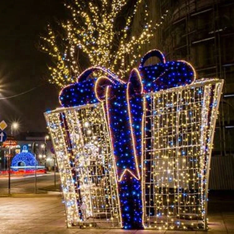 Christmas Decoration Outdoor waterproof Led Street Motif Round Cylinder 3d Gift Box motif light