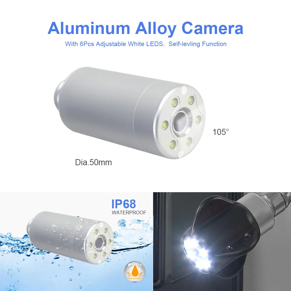 Handheld 50mm Pan Tilt Camera Head Plumbers Camera Manual Push Inspection Videoscope