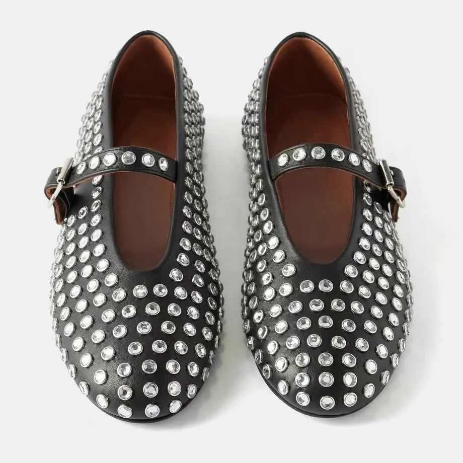 2024 Designer Luxury Ballerina Flat Shoes for Women Stylish Toe High Heel Breathable Lightweight Summer Spring Stylish Studs