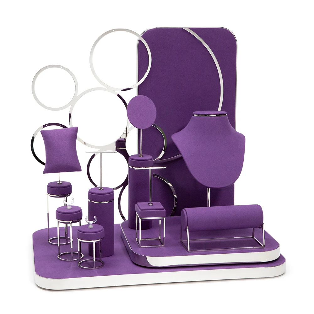 custom high end market logo design stainless steel velvet jewellery packaging&display shelf