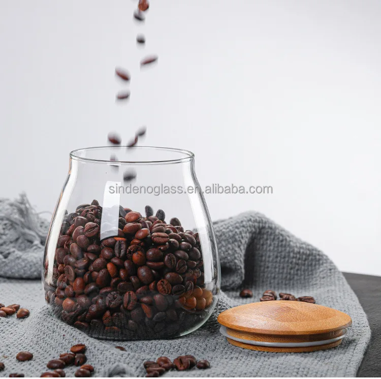 Mushroom Shape Cute Airtight Glass Jar With Bamboo Lid For Food Storage Container For Coffee Bean