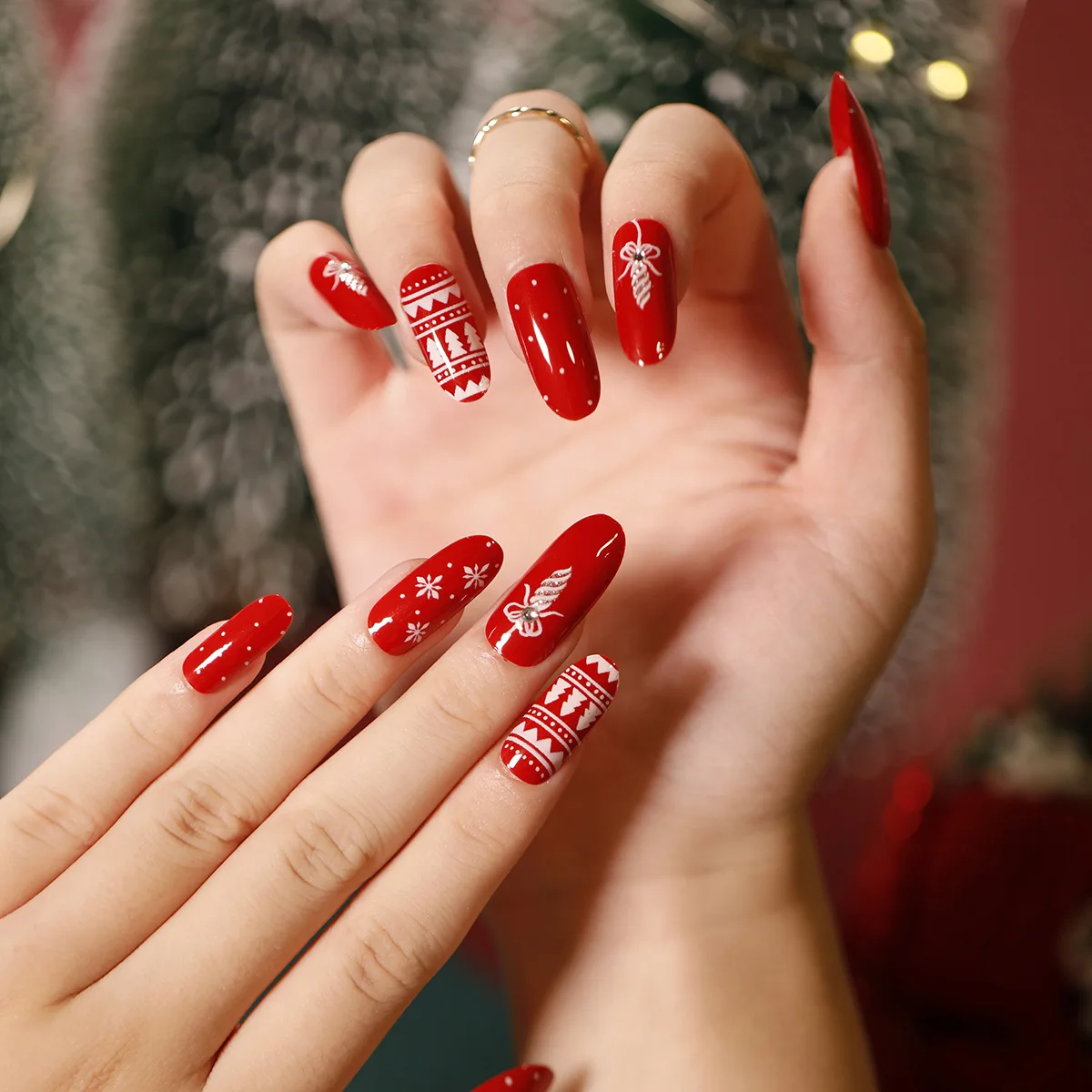 Wholesale Acrylic Press On Nails Christmas Cartoon 24Pcs Custom Design Nails Easy Wearable Long Press On Nails