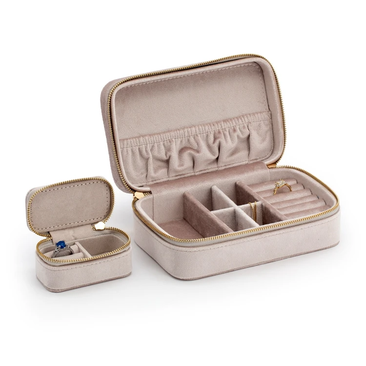 Custom Small Velvet Travel Jewelry Box in Vegan Leather Portable Luxury Jewelry Case for Bridesmaids