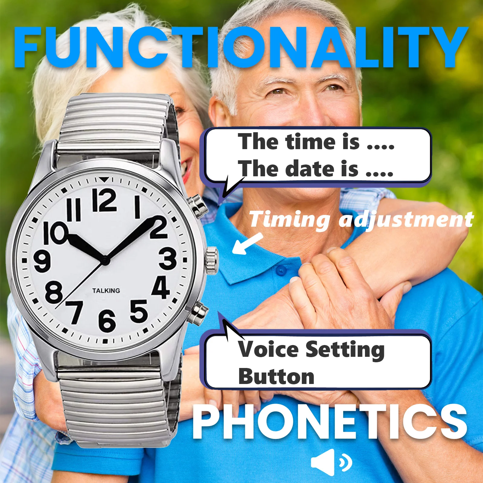 English Talking Watch Speaks The Time for Elderly, Impaired Sight or Blind Old and Blind People Multi-Language Speaking Watches