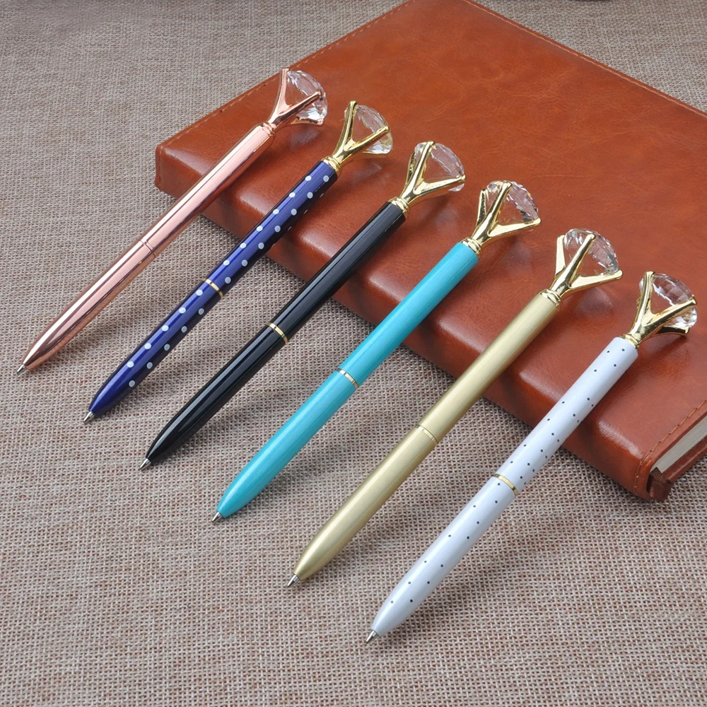 High quality golden crystal top attractive diamond gift metal ballpoint pen