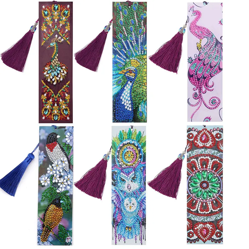 Diamond Painting Bookmark 5D DIY Special Shaped Diamond Art Mosaic Leather Tassel Book Marks
